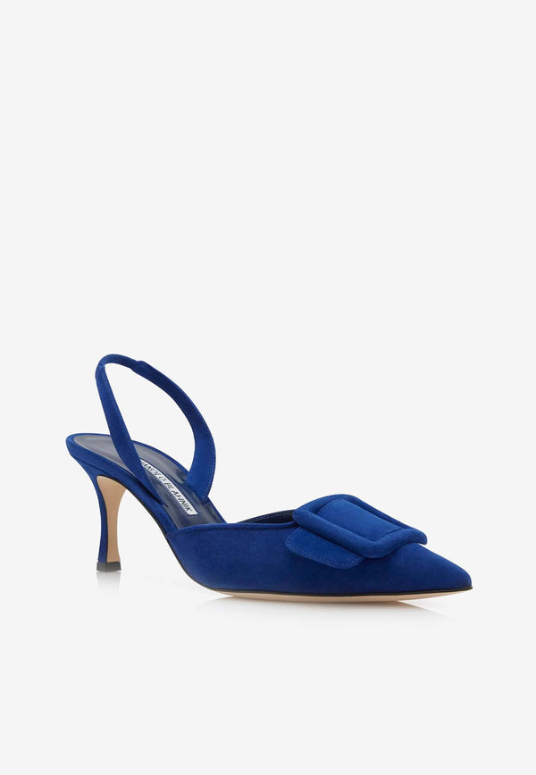 Maysli 70 Suede Buckle Detail Slingback Pumps Manolo Blahnik MAYSLI 70 BLUE 4326 0182-0035