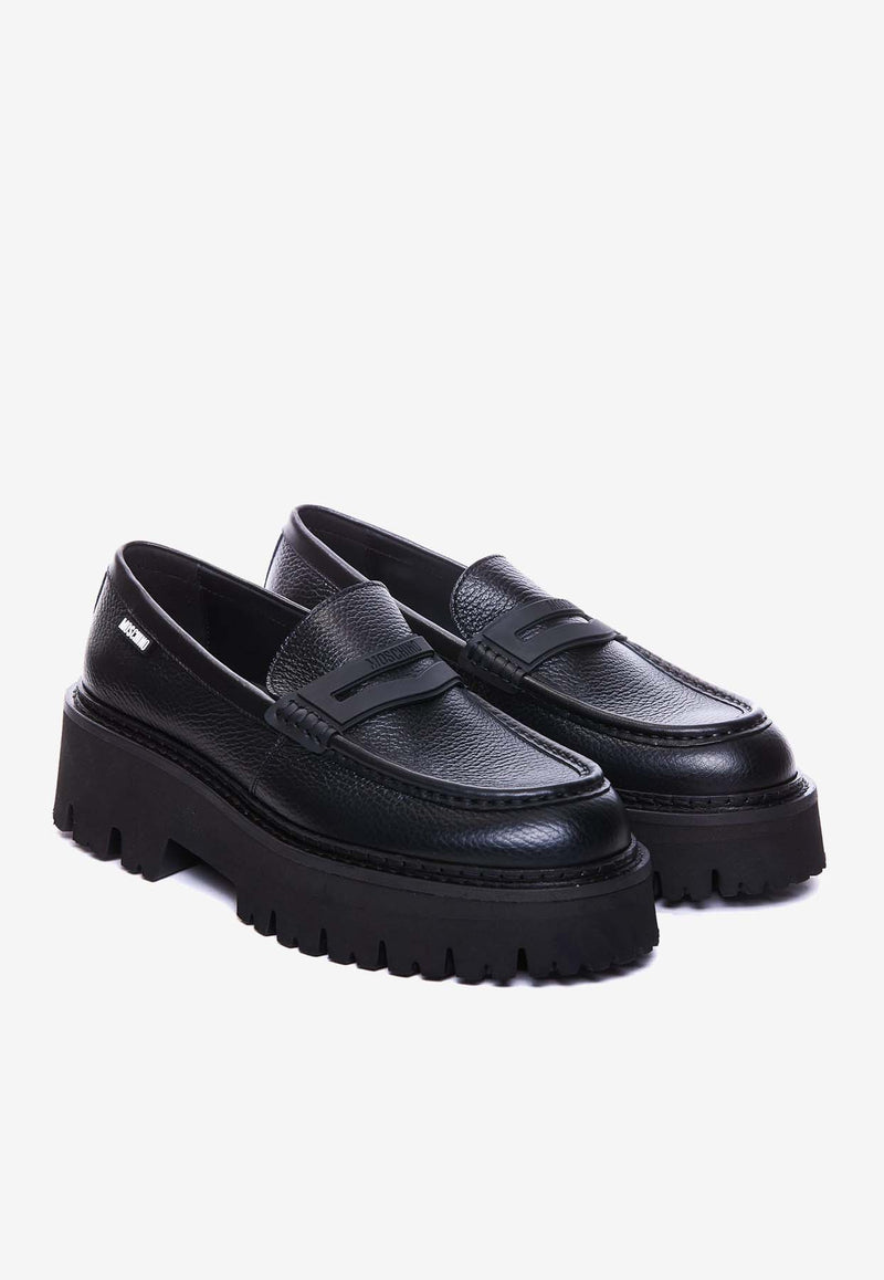 Moschino Logo Platform Leather Loafers MB10286G1LGC100A VIT.NERO Black