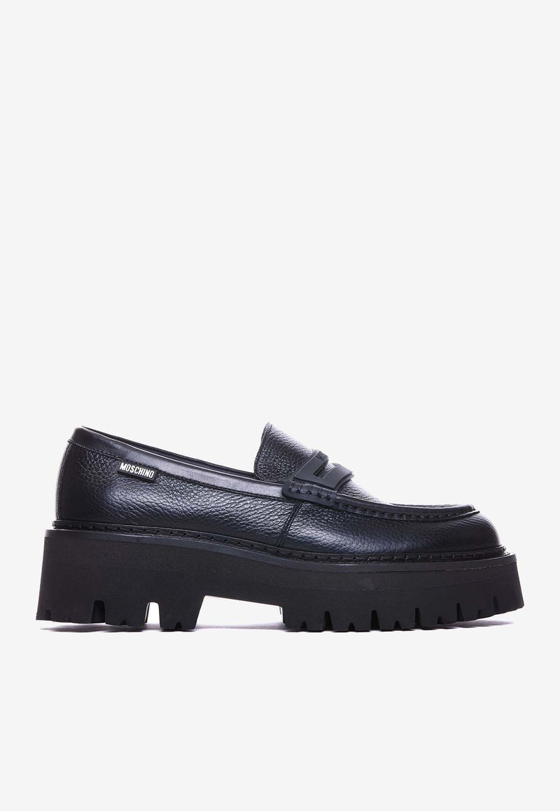 Moschino Logo Platform Leather Loafers MB10286G1LGC100A VIT.NERO Black