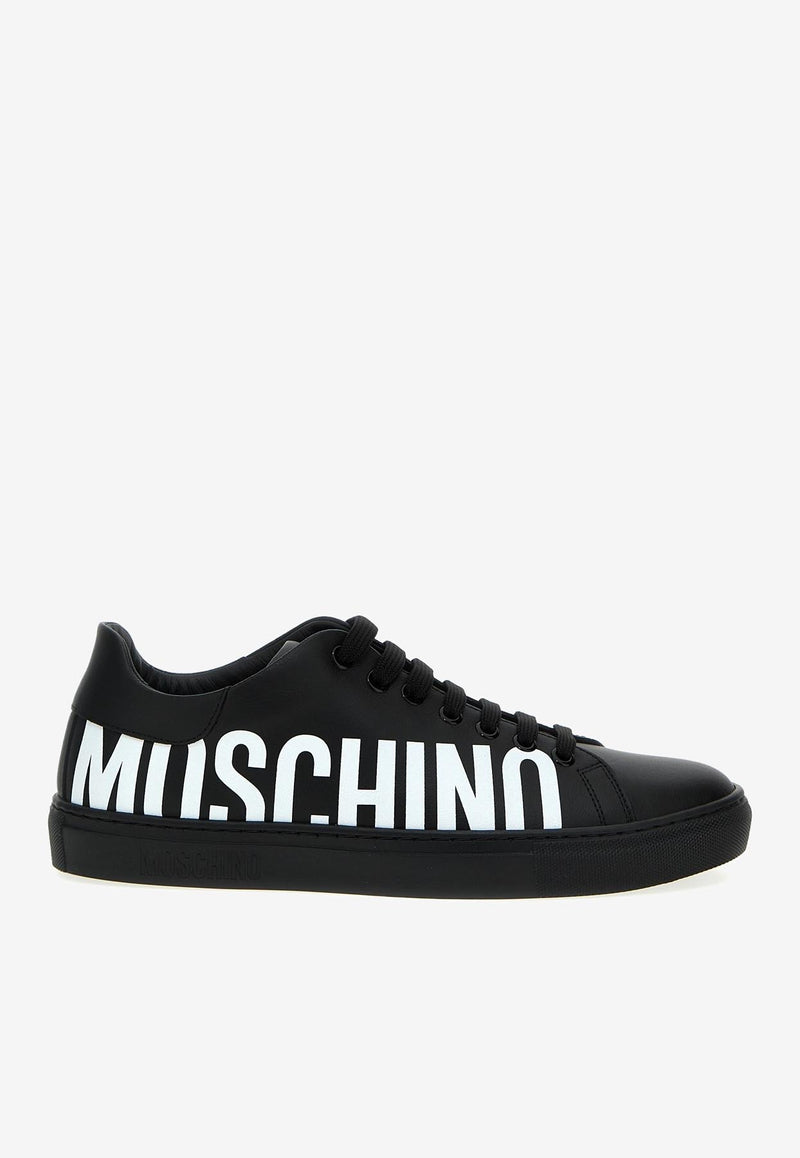 Moschino Logo Low-Top Leather Sneakers MB15012G1HGA0000 VITELLO NERO Black