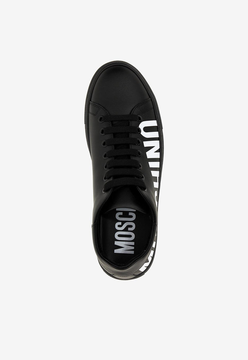 Moschino Logo Low-Top Leather Sneakers MB15012G1HGA0000 VITELLO NERO Black