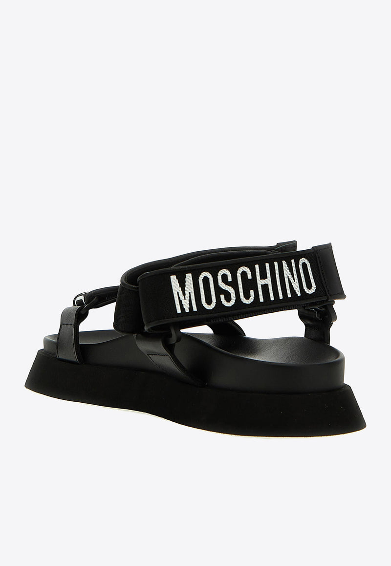 Moschino Logo Bands Flat Sandals MB16024G1IGP0000 NASTRO NEROBIANCO Black