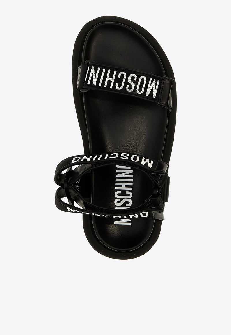 Moschino Logo Bands Flat Sandals MB16024G1IGP0000 NASTRO NEROBIANCO Black