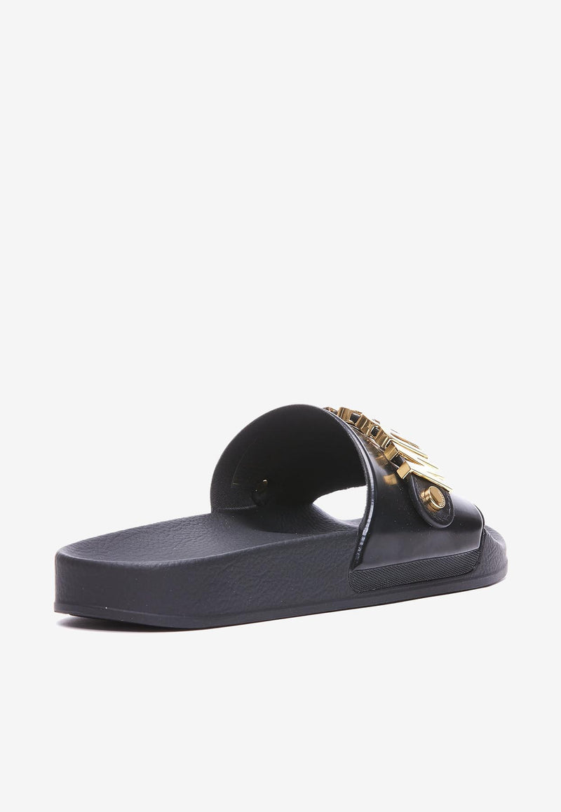 Moschino Logo Pool Slides MB28032G1HG11000 NERO/ORO Black