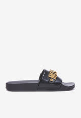 Moschino Logo Pool Slides MB28032G1HG11000 NERO/ORO Black