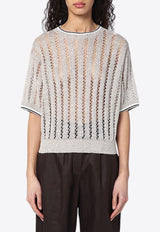 Brunello Cucinelli Linen Dazzling Ribbed Net Knit Top Beige MCO559400LI/Q_CUCIN-CJK08