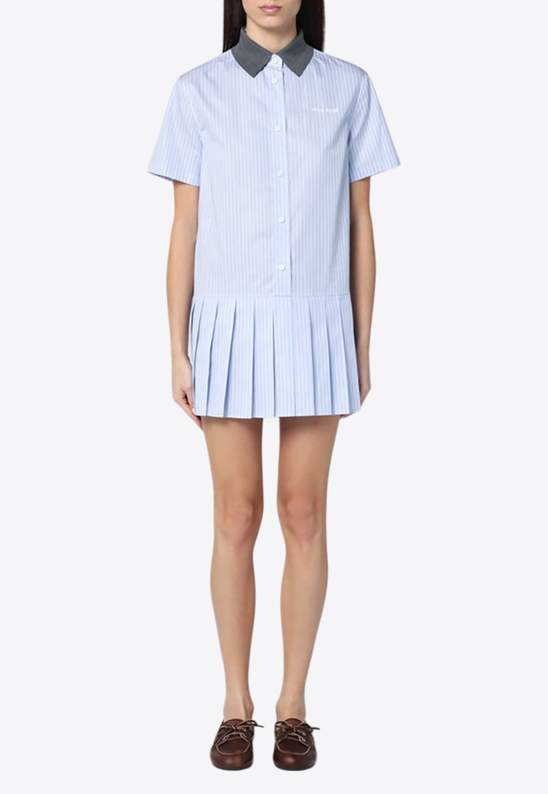 Miu Miu Striped Mini Shirt Dress Light Blue MF5399EM1137Q/Q_MIU-F0X24