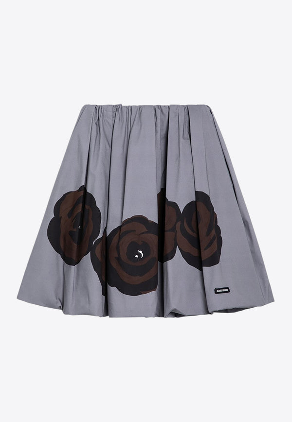 Miu Miu Floral Print Poplin Skirt Gray MG2305OOO15W3/P_MIU-F03ZY