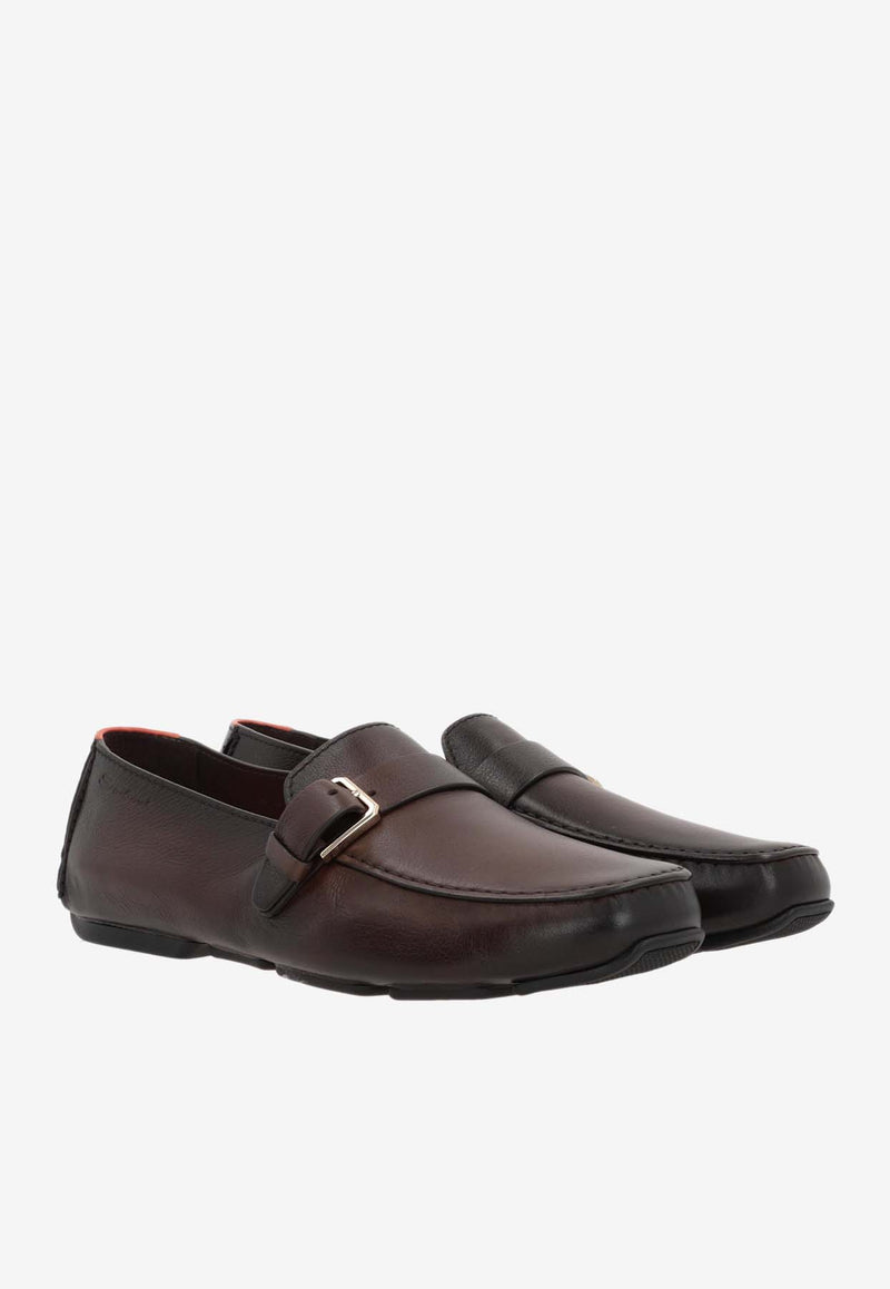 Santoni Smooth Leather Loafers with Buckle Brown MGDR18422SMASGFRT50BROWN