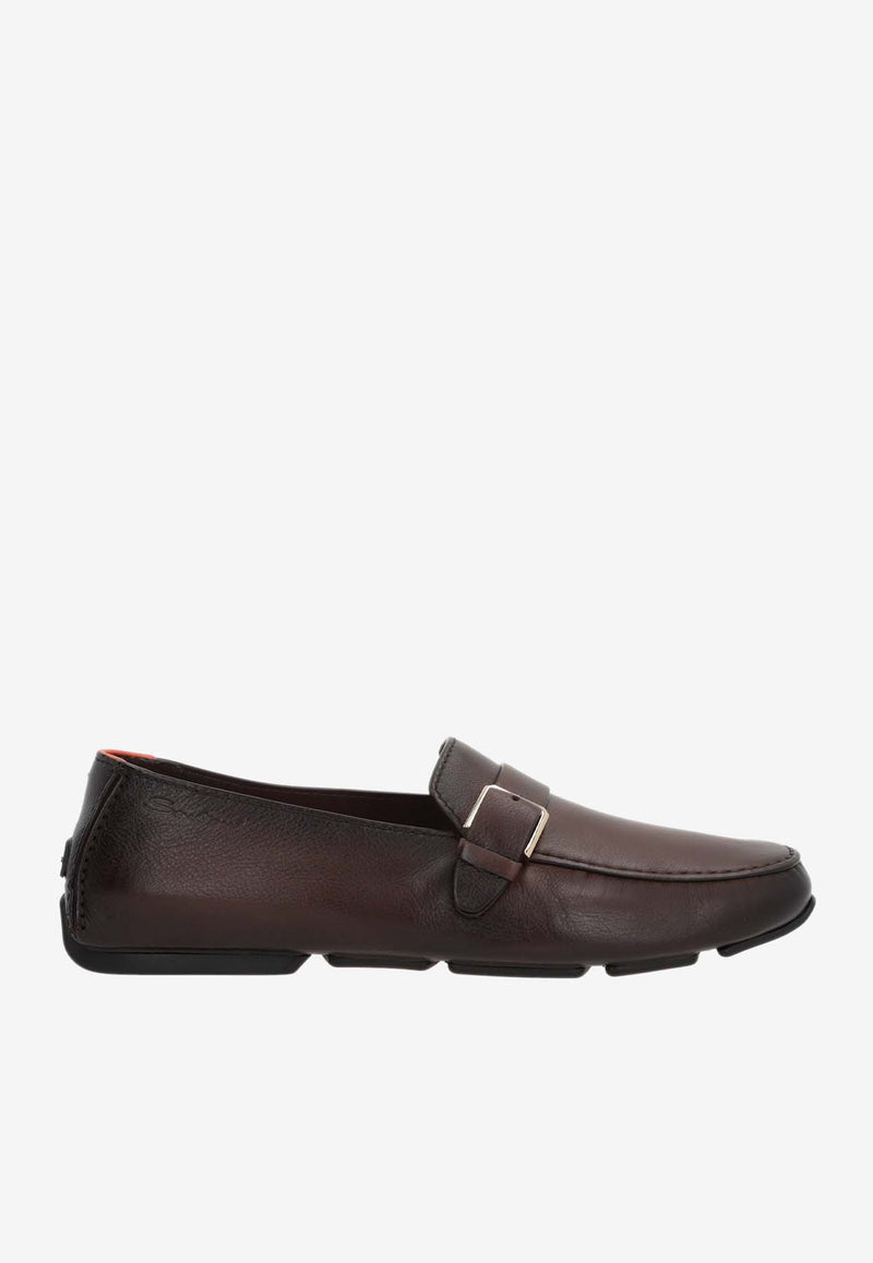 Santoni Smooth Leather Loafers with Buckle Brown MGDR18422SMASGFRT50BROWN