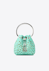 Jimmy Choo Micro Bon Bon Crystal Suede Bucket Bag Green MICRO BON BON QLM AQUA GREEN/SILVER