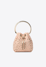 Jimmy Choo Micro Bon Bon Crystal Suede Bucket Bag Pink MICRO BON BON QLM MACARON/LIGHT GOLD