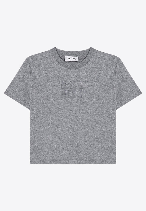 Miu Miu Logo Lettering Crewneck T-shirt Gray MJN4831YXT/P_MIU-F0031