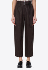 Brunello Cucinelli Linen Cropped Pants with Belt Brown ML142P8559LI/Q_CUCIN-C273