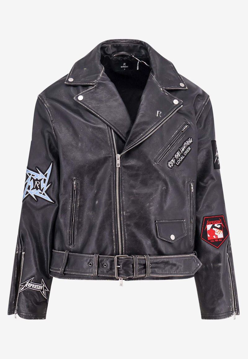 Represent Metallica Print Leather Jacket with Patches Black MLM173_001