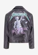 Represent Metallica Print Leather Jacket with Patches Black MLM173_001