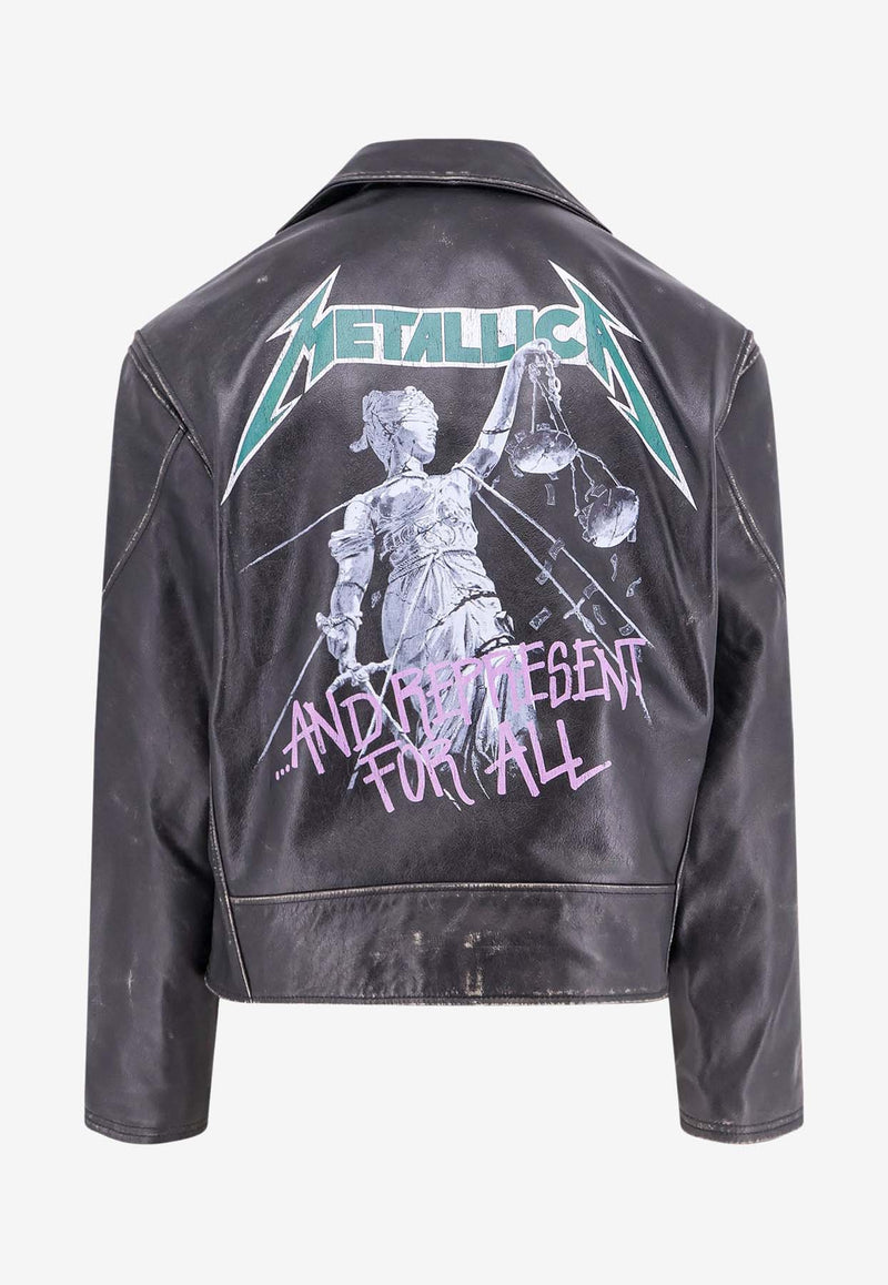 Represent Metallica Print Leather Jacket with Patches Black MLM173_001