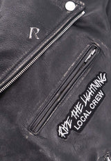 Represent Metallica Print Leather Jacket with Patches Black MLM173_001