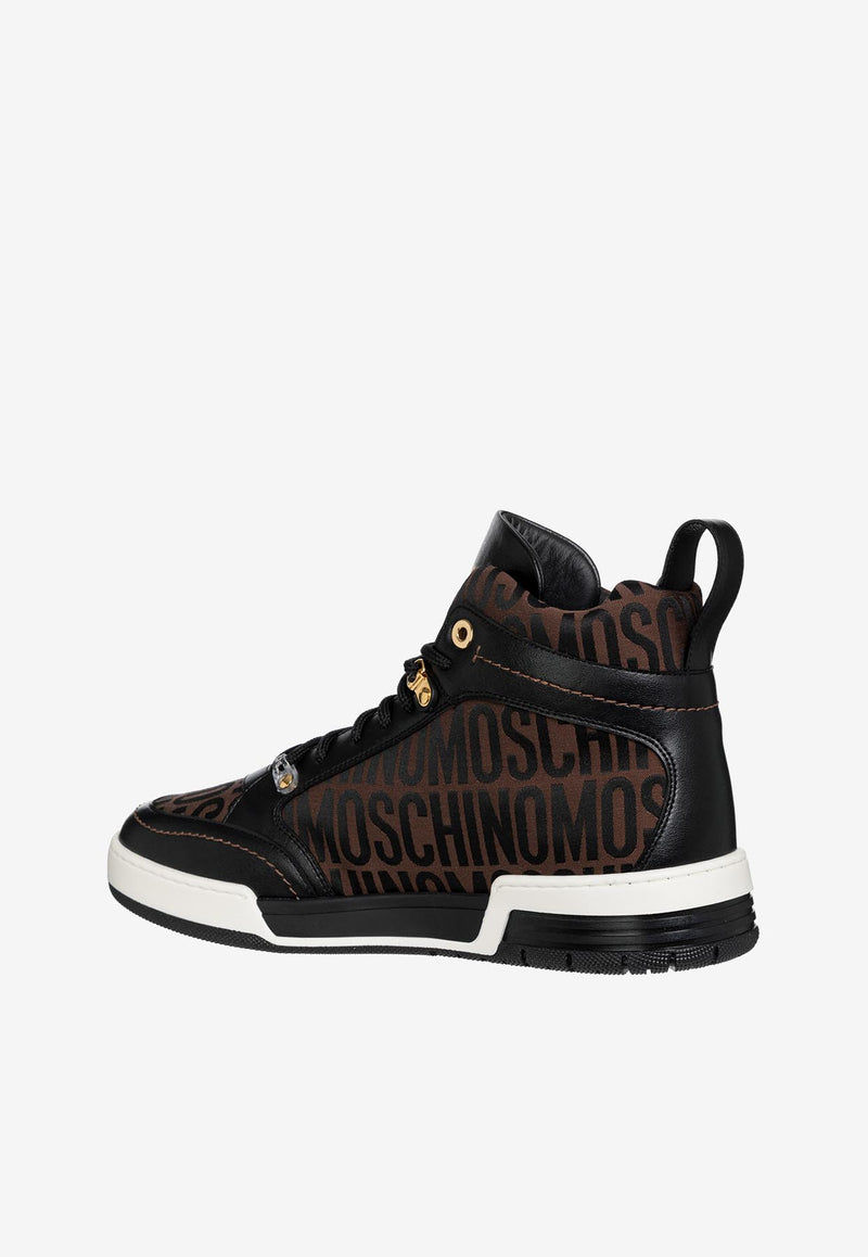 Moschino All-Over Jacquard Logo High-Top Sneakers MM15064G1H10130A NYLON LOGO MA-NE