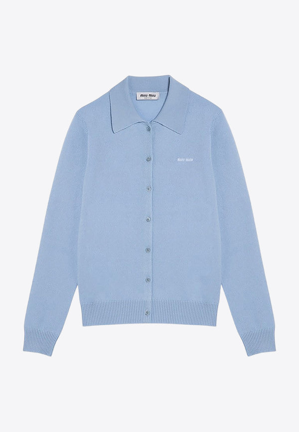 Miu Miu Cashmere Knit Logo Polo Cardigan Light Blue MMF890OOO13S1/P_MIU-F0012