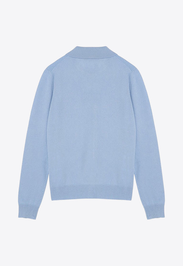 Miu Miu Cashmere Knit Logo Polo Cardigan Light Blue MMF890OOO13S1/P_MIU-F0012