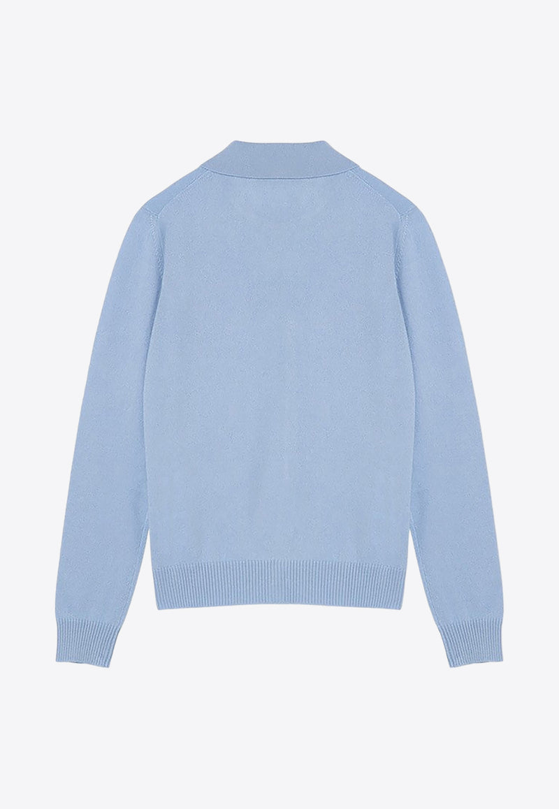 Miu Miu Cashmere Knit Logo Polo Cardigan Light Blue MMF890OOO13S1/P_MIU-F0012