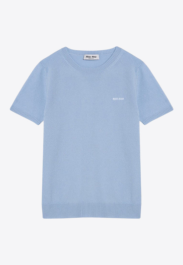 Miu Miu Cashmere Knit Logo T-shirt Light Blue MML84213S1/P_MIU-F0012