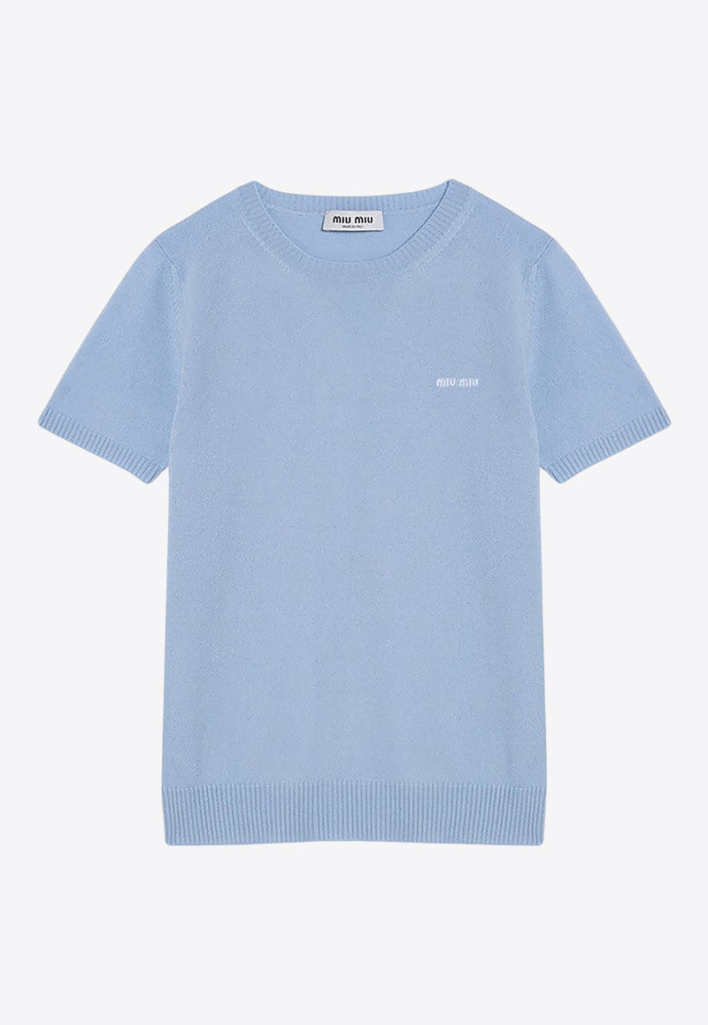 Miu Miu Cashmere Knit Logo T-shirt Light Blue MML84213S1/P_MIU-F0012