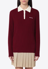 Miu Miu Amaranth Ribbed Cashmere Polo Sweater Burgundy MMLA35OOO1580/Q_MIU-F038I