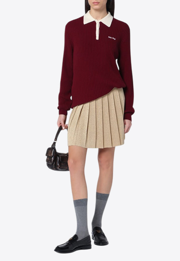 Miu Miu Amaranth Ribbed Cashmere Polo Sweater Burgundy MMLA35OOO1580/Q_MIU-F038I