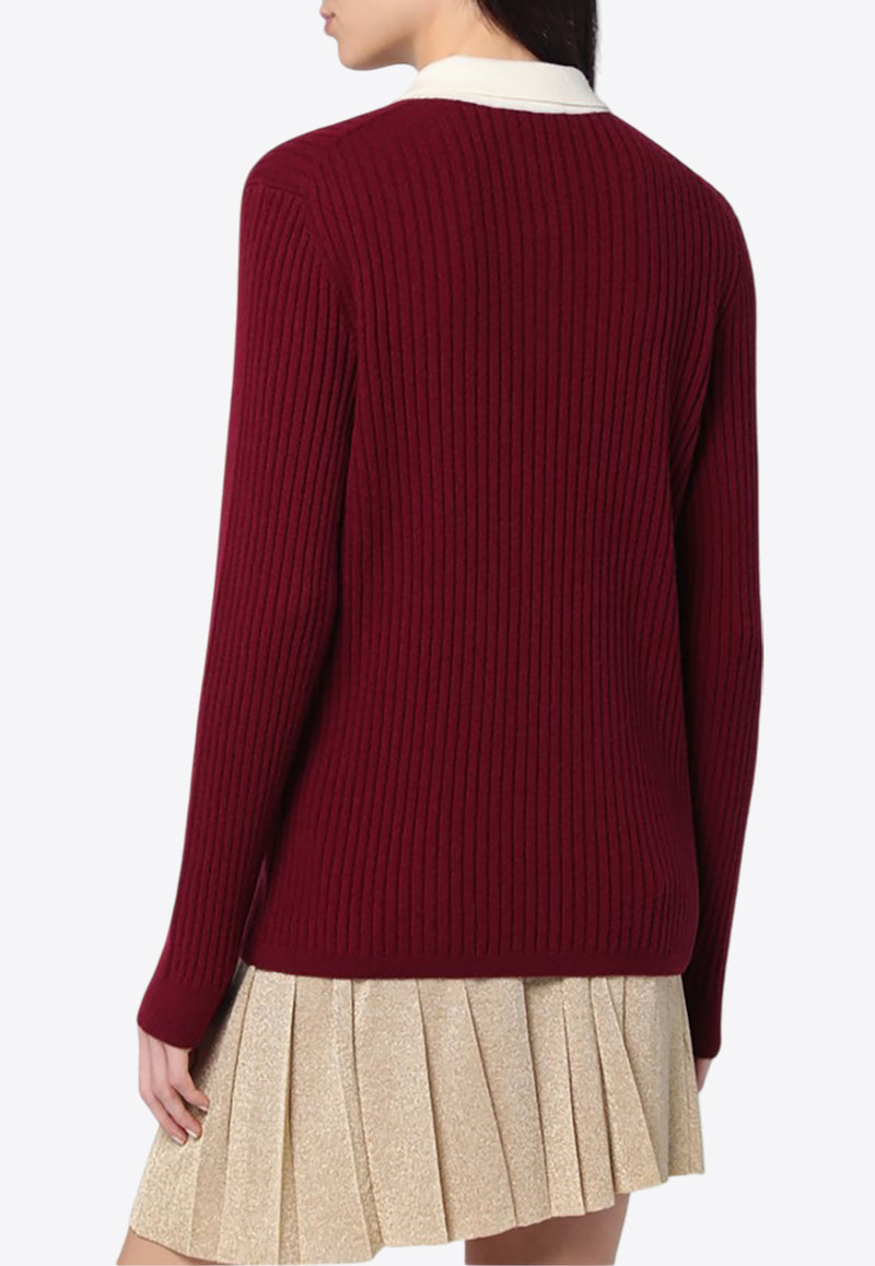 Miu Miu Amaranth Ribbed Cashmere Polo Sweater Burgundy MMLA35OOO1580/Q_MIU-F038I