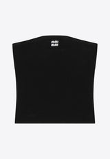 Miu Miu Ribbed Strapless Top with Contrasting Logo Black MMV256OOO15BR/Q_MIU-F0002