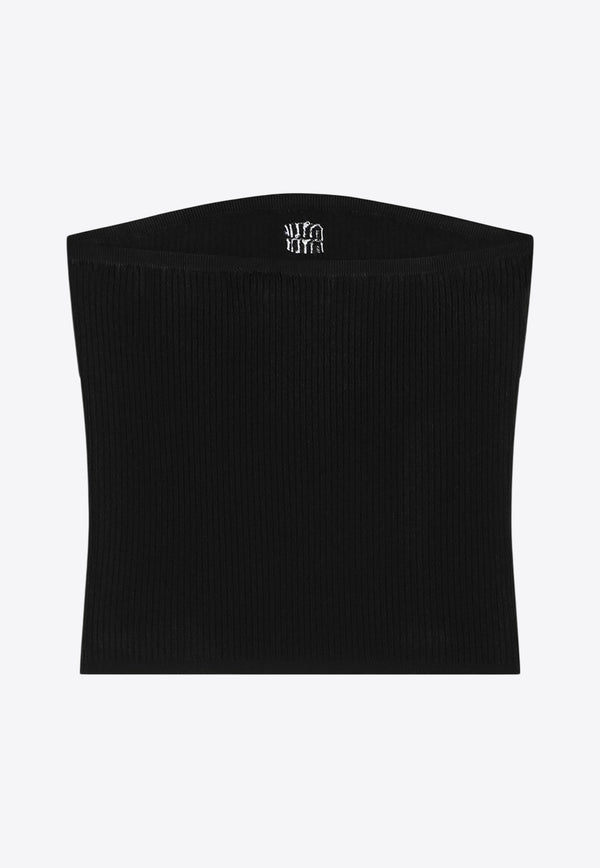 Miu Miu Ribbed Strapless Top with Contrasting Logo Black MMV256OOO15BR/Q_MIU-F0002