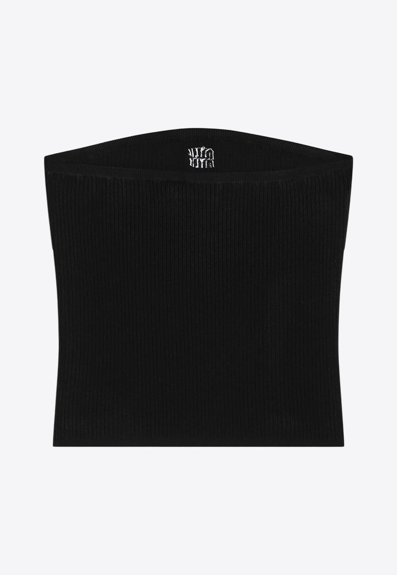 Miu Miu Ribbed Strapless Top with Contrasting Logo Black MMV256OOO15BR/Q_MIU-F0002