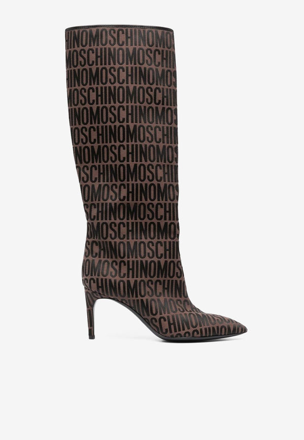 Moschino 75 All-Over Logo Knee-High Boots MN26017C1H10130A NYLONLOGO MA-NE