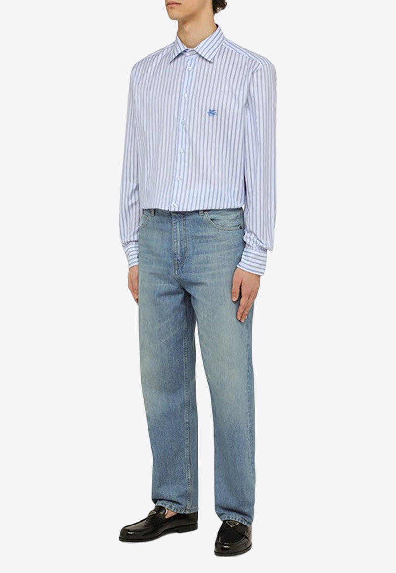 Etro Logo Embroidered Striped Shirt Blue MRIB000299TR507/O_ETRO-S8453