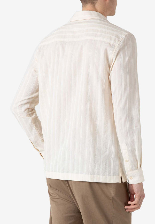 Sunspel Embroidered Striped Shirt Ecru MSHT2080-WHCRWHITE