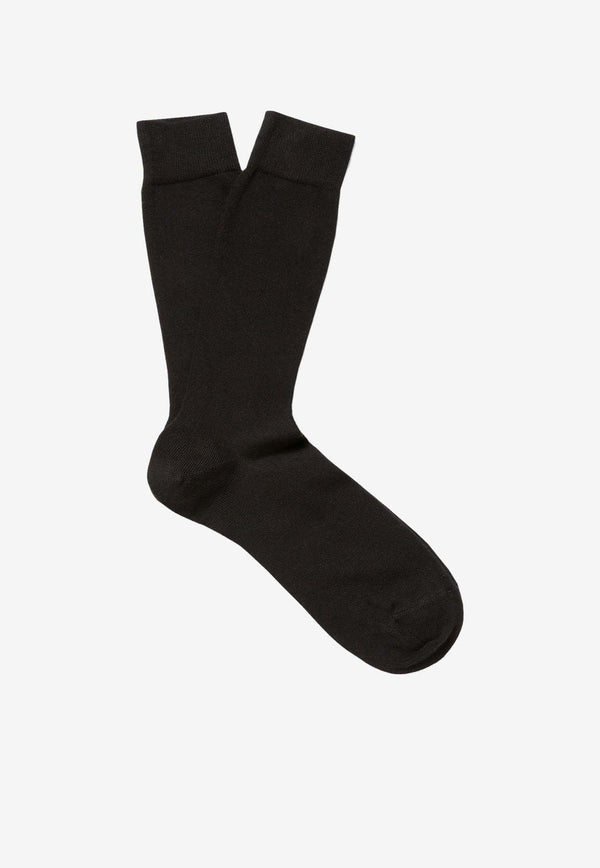 Sunspel Logo Print Ribbed Socks Black MSOC9160BLACK