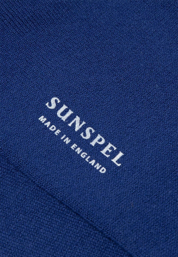 Sunspel Logo Print Ribbed Socks Blue MSOC9160NAVY