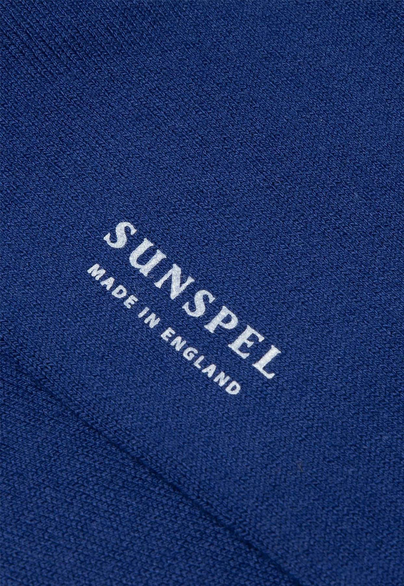 Sunspel Logo Print Ribbed Socks Blue MSOC9160NAVY