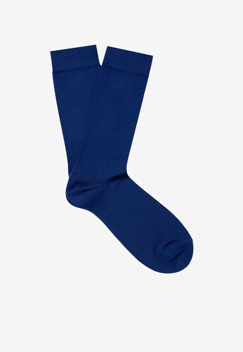 Sunspel Logo Print Ribbed Socks Blue MSOC9160NAVY