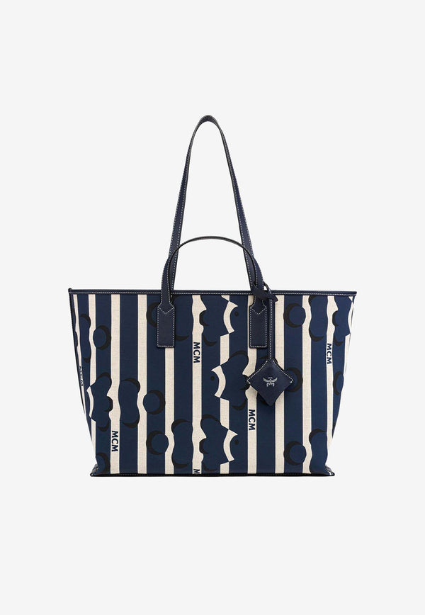 MCM Medium Aren Beach Club Striped Tote Bag Navy MWPFSTA06NAVY