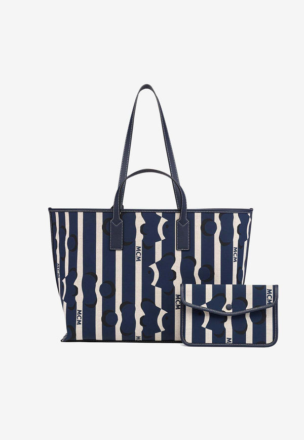 MCM Medium Aren Beach Club Striped Tote Bag Navy MWPFSTA06NAVY