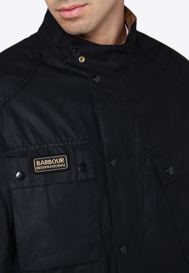 Barbour Logo Patch Waxed International Field Jacket Black MWX2372MWX/P_BARBO-BK71