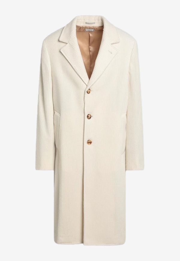 Brunello Cucinelli Single-Breasted Corduroy Cashmere Coat Ivory MY4459136WS/P_CUCIN-CQE69