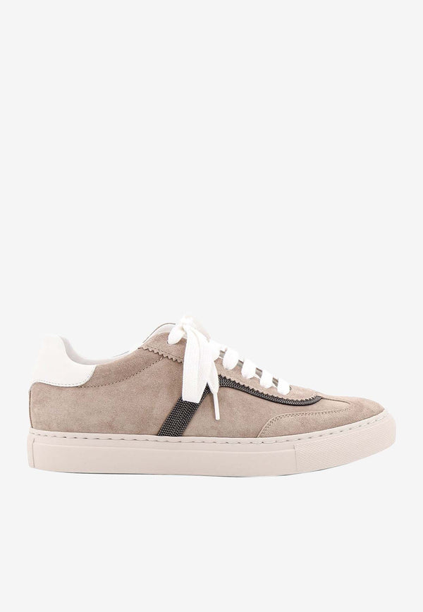 Brunello Cucinelli Monili Embellished Suede Sneakers Beige MZSFG2908_C5859