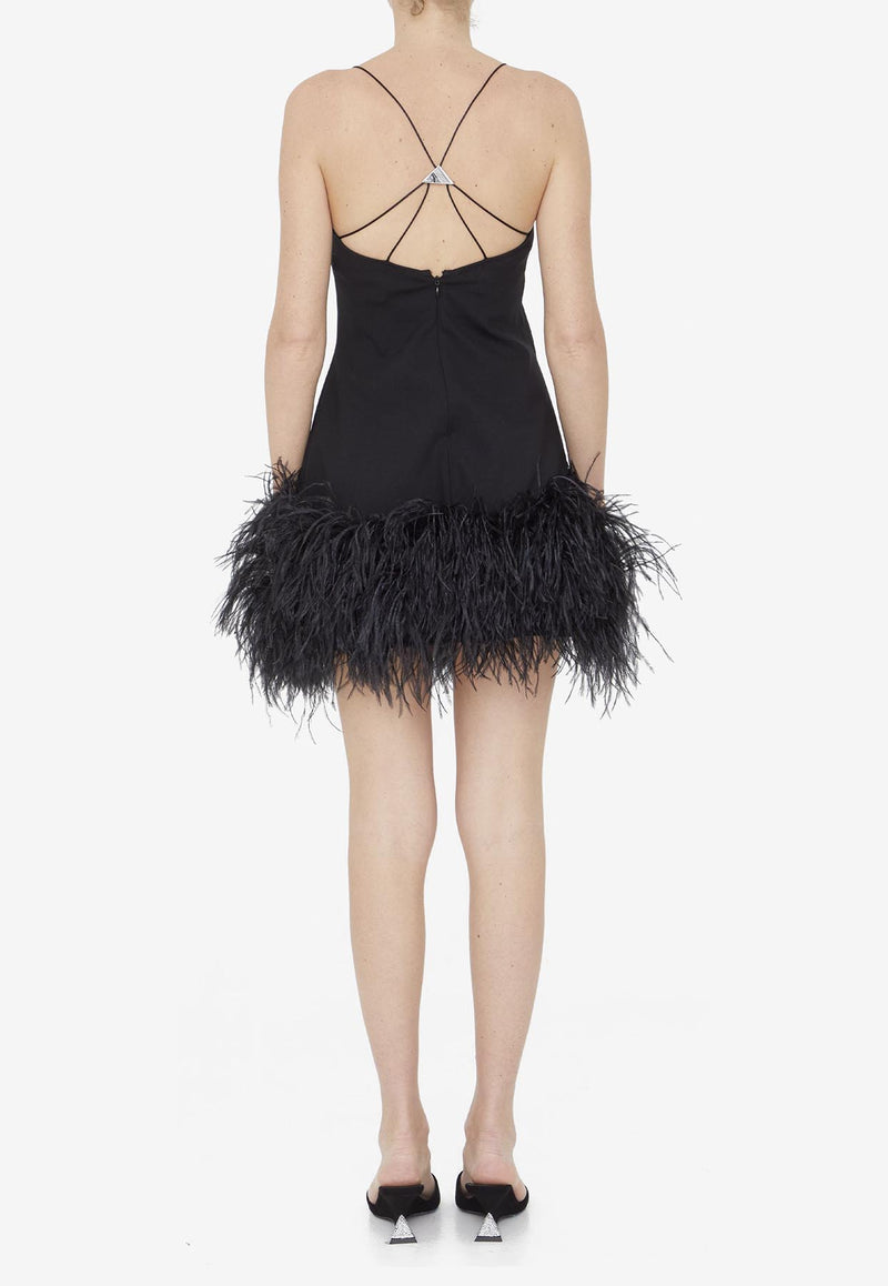 The Attico Fujiko Feather-Trimmed Mini Dress Black 236WCA233-RY02F-100