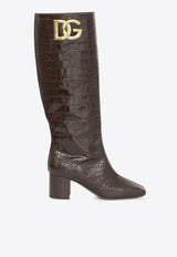 Dolce 
Gabbana Jackie 60 Knee-High Boots in Croc-Embossed Leather Brown CU1067-AP535-87754