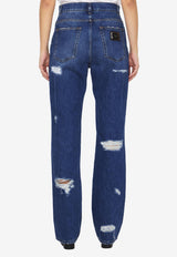 Dolce 
Gabbana Ripped Animal Print Jeans FTCGND-G8JU7-S9001 Blue