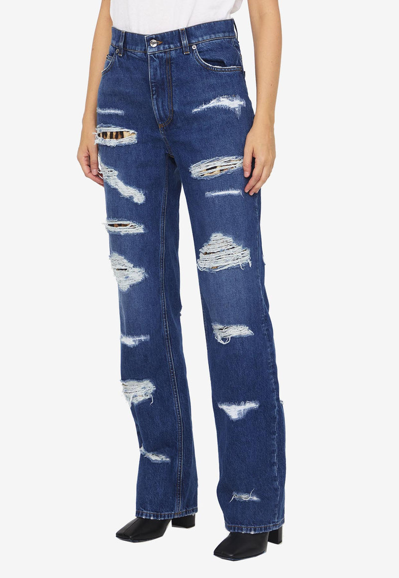 Dolce 
Gabbana Ripped Animal Print Jeans FTCGND-G8JU7-S9001 Blue